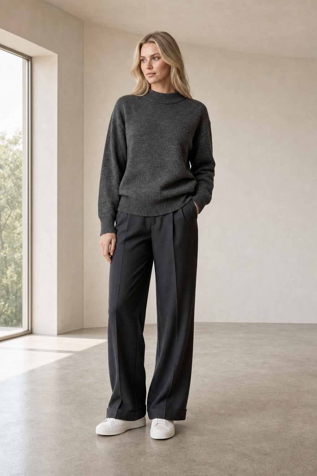Baby Alpaca Charcoal Mock Neck Sweater — Llampu