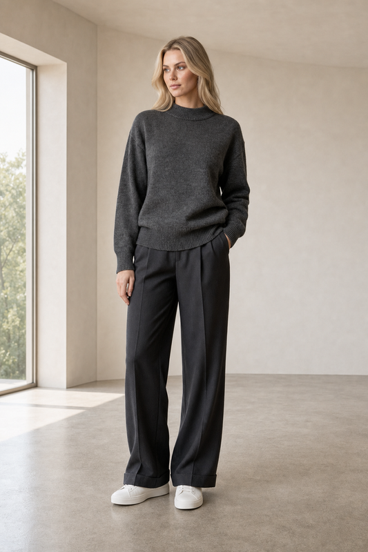 Baby Alpaca Charcoal Mock Neck Sweater — Llampu