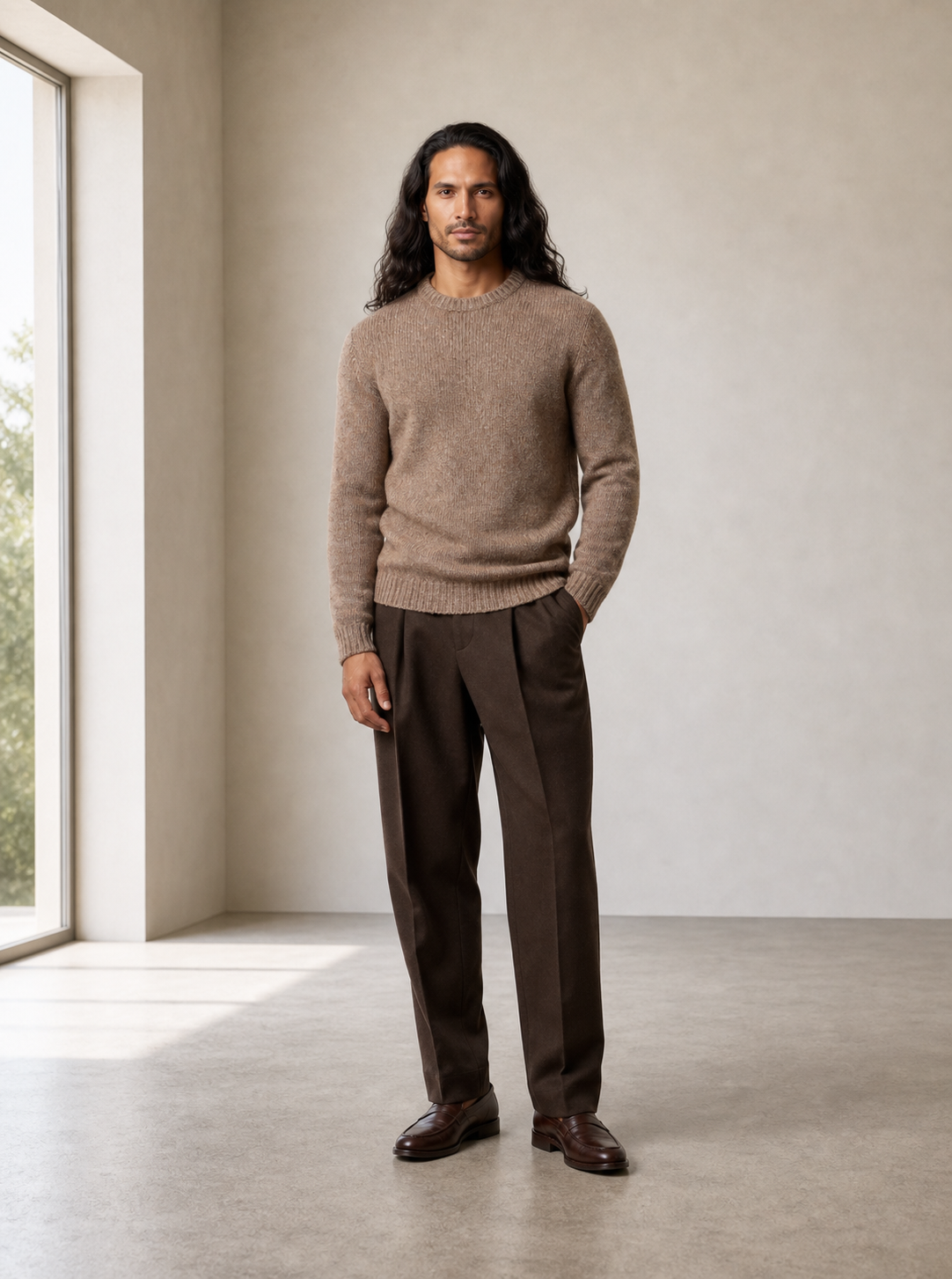 Fawn Alpaca Cotton Blend Crew Neck Sweater — Qhata