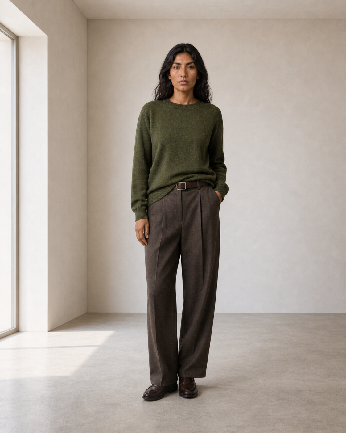 Baby Alpaca Olive Crew Neck Sweater — Q'umir