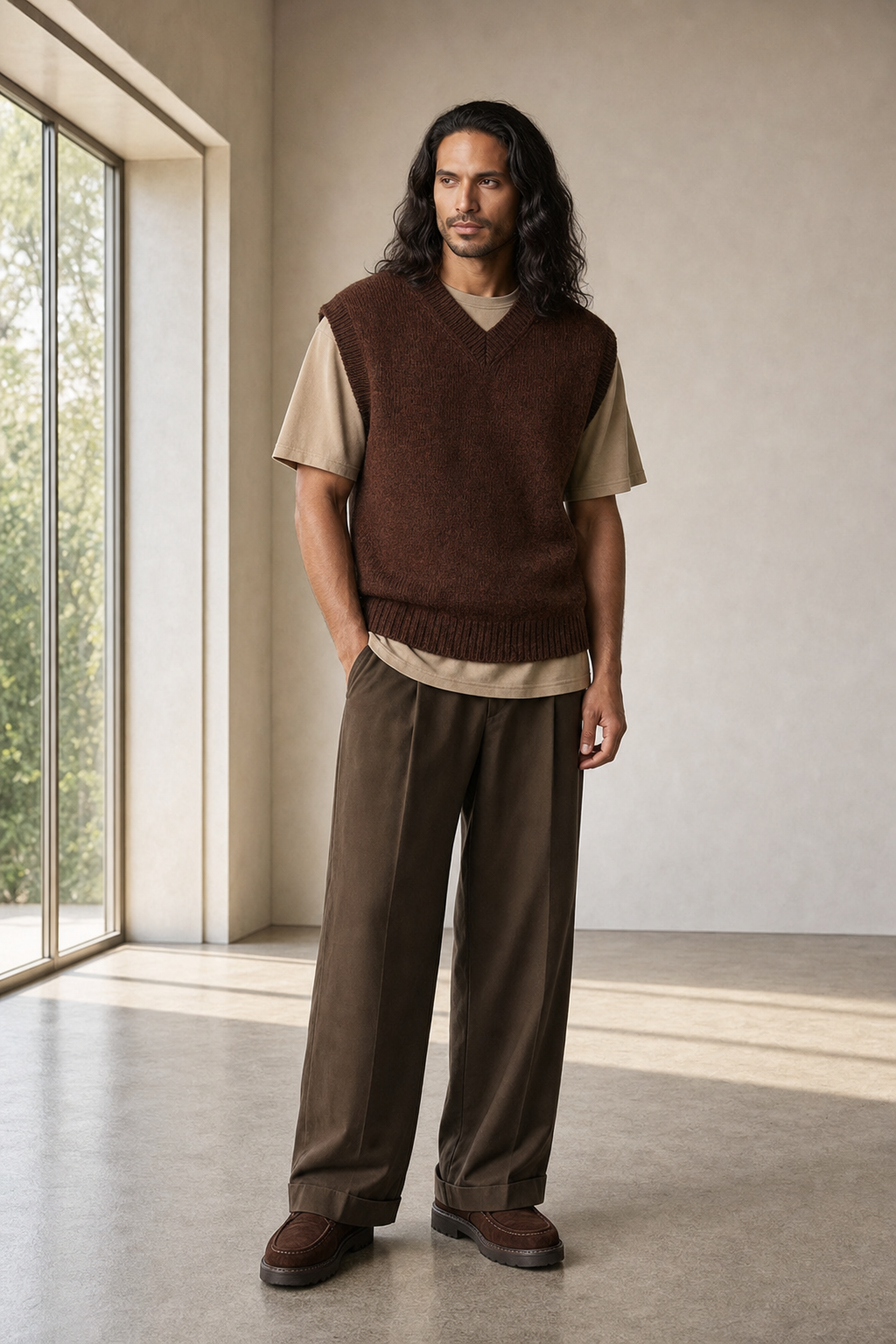 Baby Alpaca Chestnut V-Neck Vest — Sami