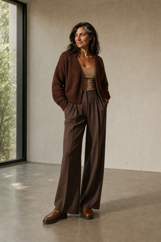 Espresso Baby Alpaca Cropped Cardigan — Wasi